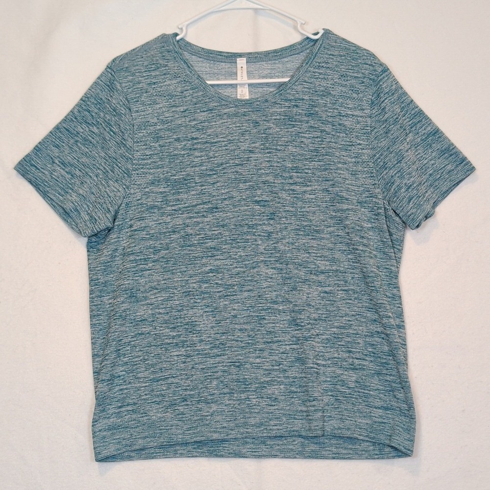 Athleta Womens In Motion Tee Heather Teal Blue Short Sleeve Workout Top XL